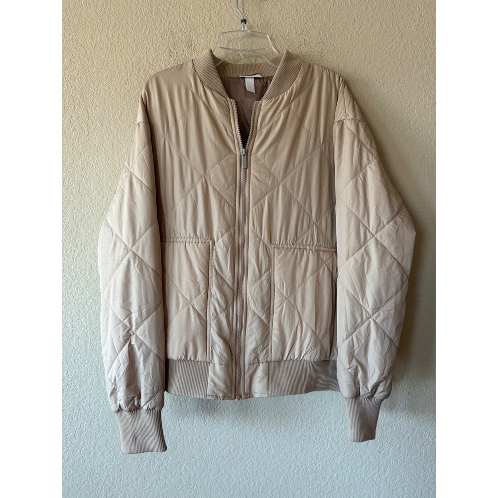 Zella Womens Tan Diamond Quilted Bomber Jacket NR479278MI Medium